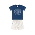 Conjunto bermuda tecido branca e camiseta azul