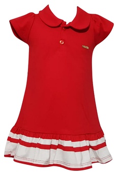 Vestido vermelho Babado Branco