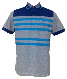 Polo Piquet Binado Azul com Cinza