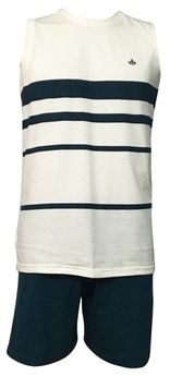 Pijama Regata Branco Listras Verdes
