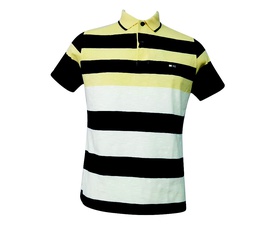 Polo amarela listras azuis
