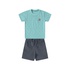 Conjunto camiseta microestampa verde e bermuda moleton