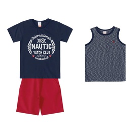 Conjunto 3 peças com camiseta azul