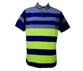 Polo Cinza listras azuis e verdes
