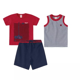 Conjunto 3 peças com  Camiseta Vermelha e Regata