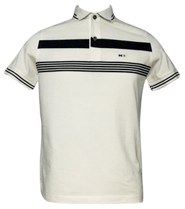 Polo Branca Listras Azuis